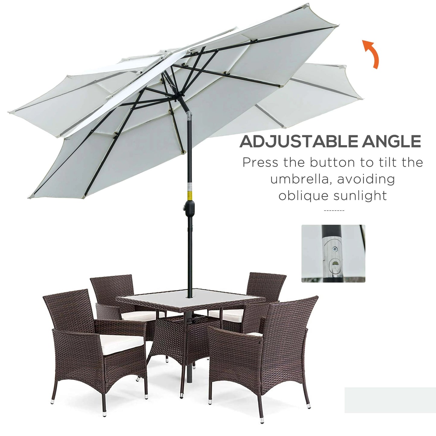 9FT 3-Tier Patio Umbrella, Crank & Tilt, Cream White Sun Umbrellas at Gallery Canada