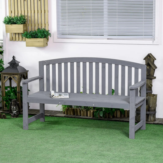 Wooden Bench, Slatted Design with Backrest, Armrests, Grey Outdoor Benches Grey at Gallery Canada