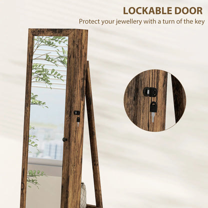 360° Swivel Jewelry Armoire, Lockable Mirror Cabinet, Rustic Brown Jewelry Armoire & Jewellery Mirror Cabinets at Gallery Canada