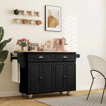 Kitchen Island with Storage, Drop Leaf, Rubber Wood Top, Black Kitchen Islands & Kitchen Carts at Gallery Canada