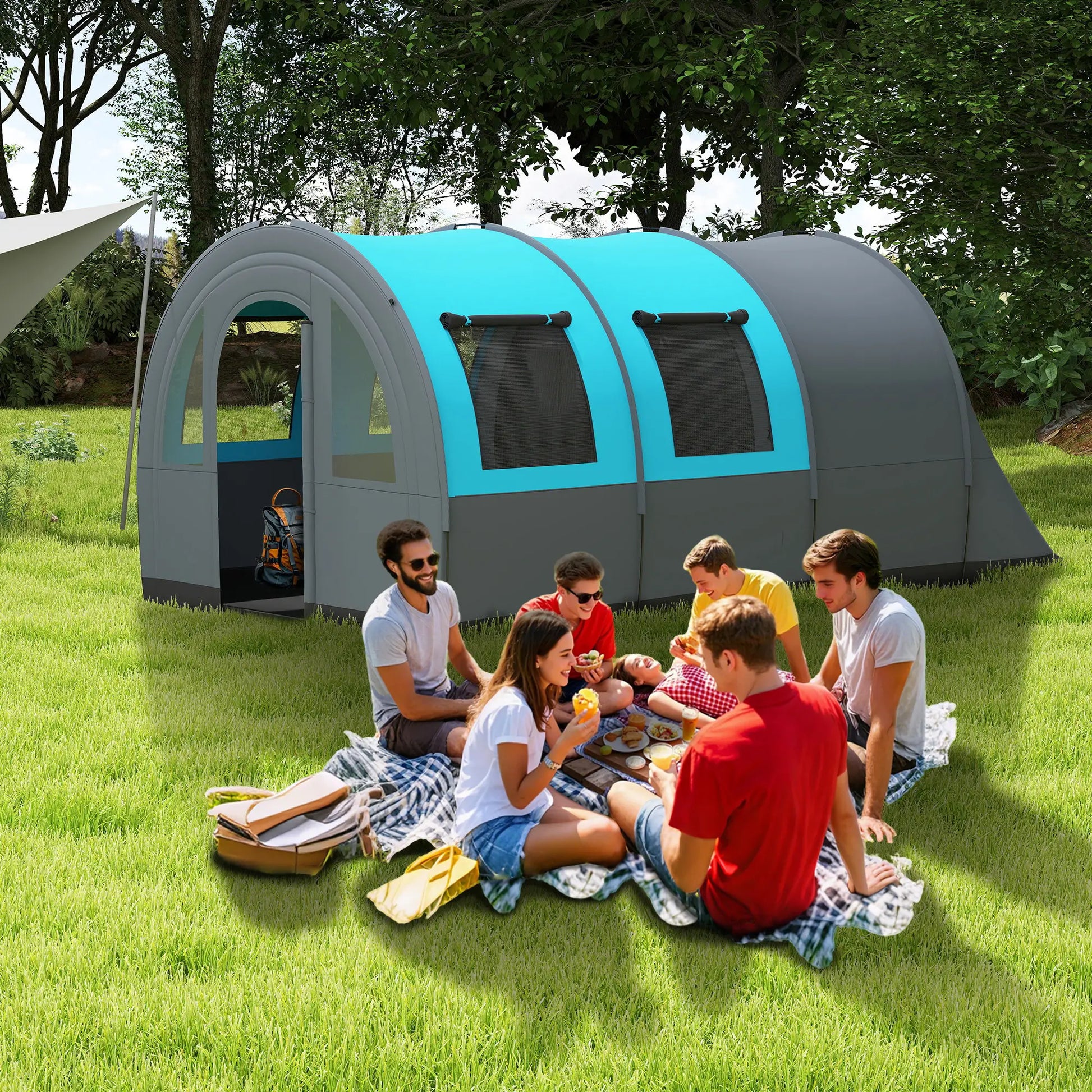 5-6 Person Camping Tent, Living Room Bedroom, 3000mm Waterproof, Grey Blue Camping Tents at Gallery Canada