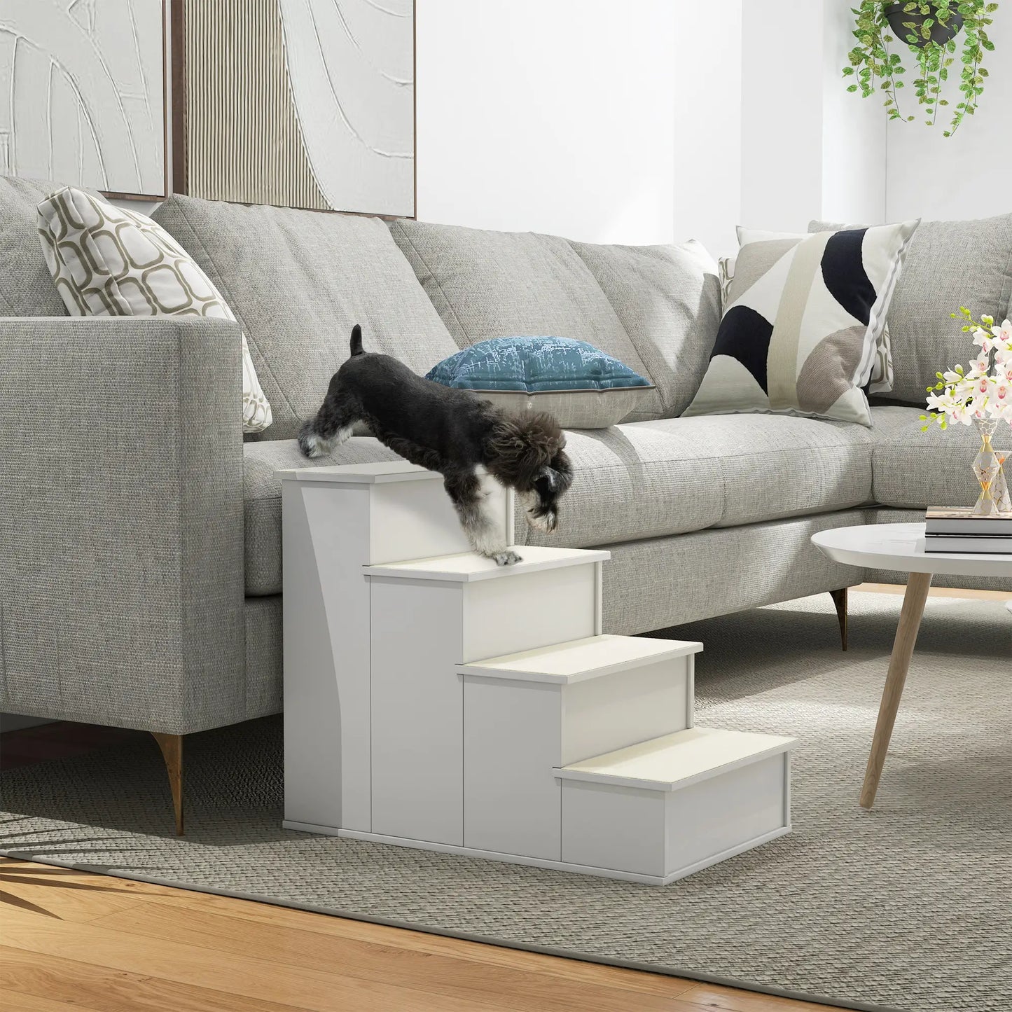 Pet Stairs for Bed, Cat Ladder for Couch, Non-Slip Carpet, 15.7" x 23.2" x 21.3", White Dog Stairs at Gallery Canada
