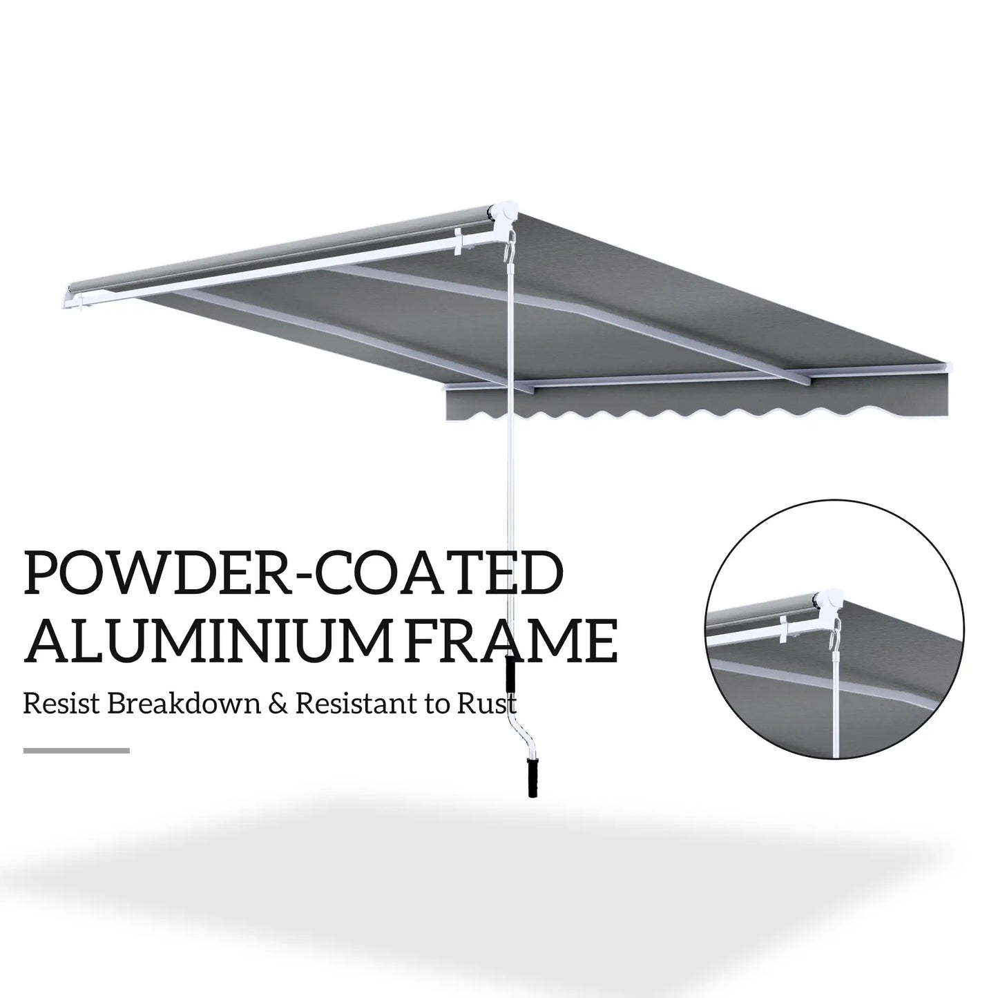 10x8ft Manual Retractable Patio Awning, Aluminum Frame, Grey Deck Awnings at Gallery Canada