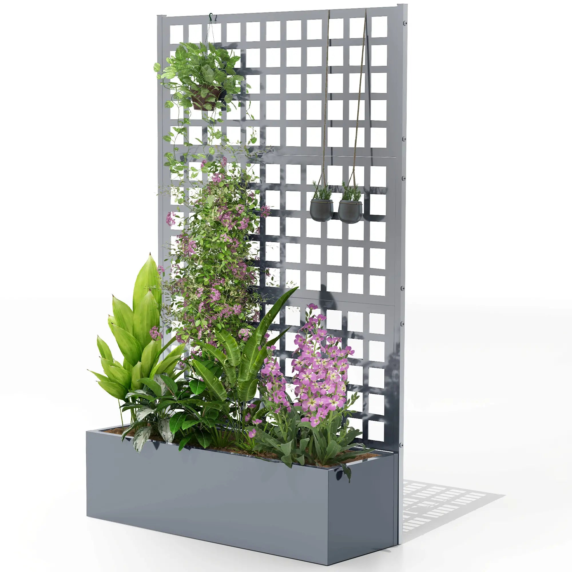 Galvanized Raised Garden Bed Planter Box With Trellis, 43