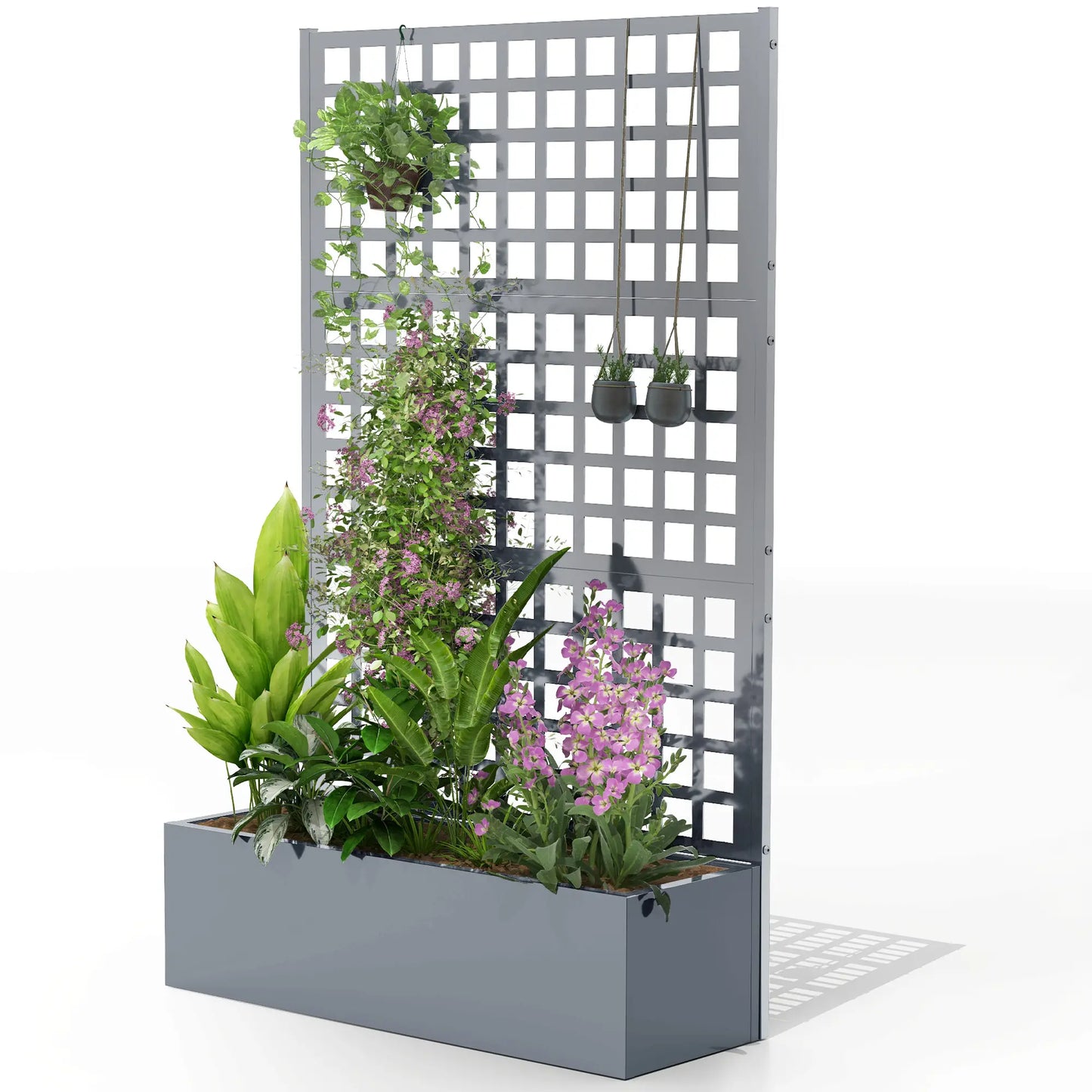 Galvanized Raised Garden Bed Planter Box With Trellis, 43"x16"x70", Grey Wood Effect, Grey Galvanized Planter Boxes Grey Wood Effect at Gallery Canada