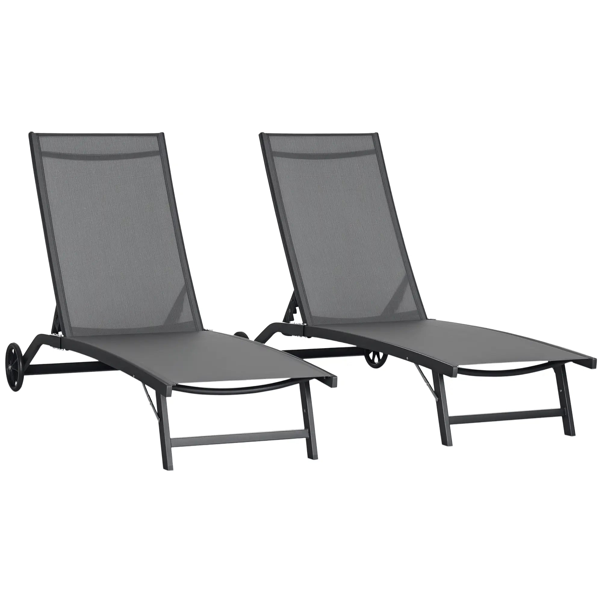 Outdoor Lounge Chair Set of 2, Breathable Mesh, Wheels, Dark Grey Lounger Chairs at Gallery Canada