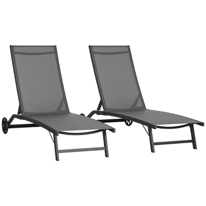 Outdoor Lounge Chair Set of 2, Breathable Mesh, Wheels, Dark Grey Lounger Chairs at Gallery Canada