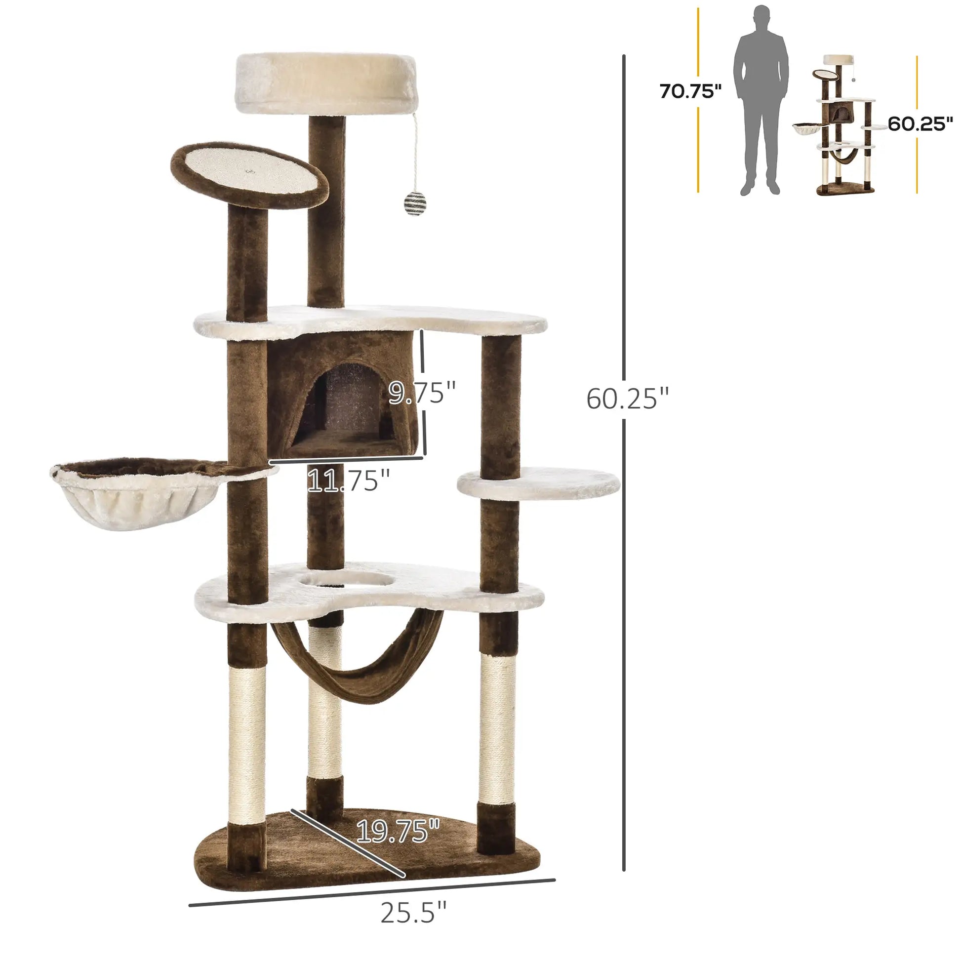 60" Cat Scratching Tree, Cat Bed Condo, Beige & Brown Cat Towers at Gallery Canada