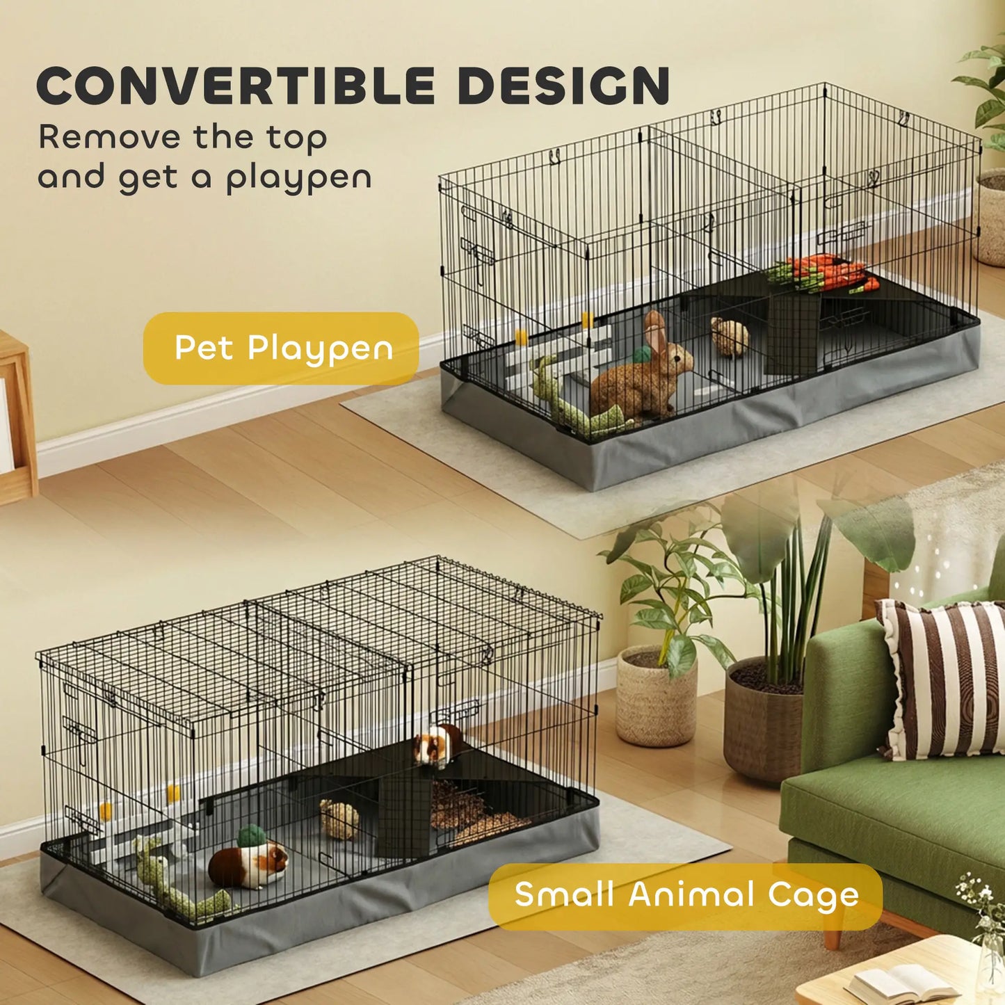 Guinea Pig Cage, Removable Top, 2 Areas, Waterproof Liner, Ramp, Perch Houses & Habitats at Gallery Canada