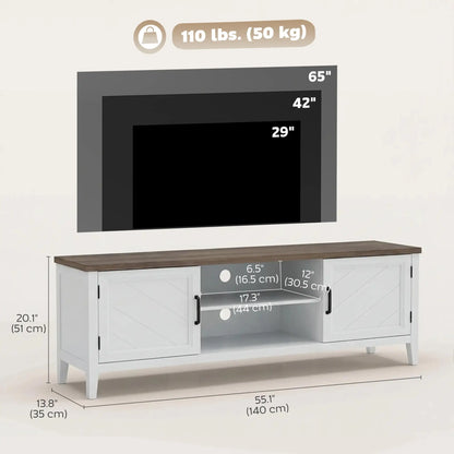 TV Stand For 42 Inch TVs, 2 Shelves 2 Cabinets, White Brown TV Stands at Gallery Canada