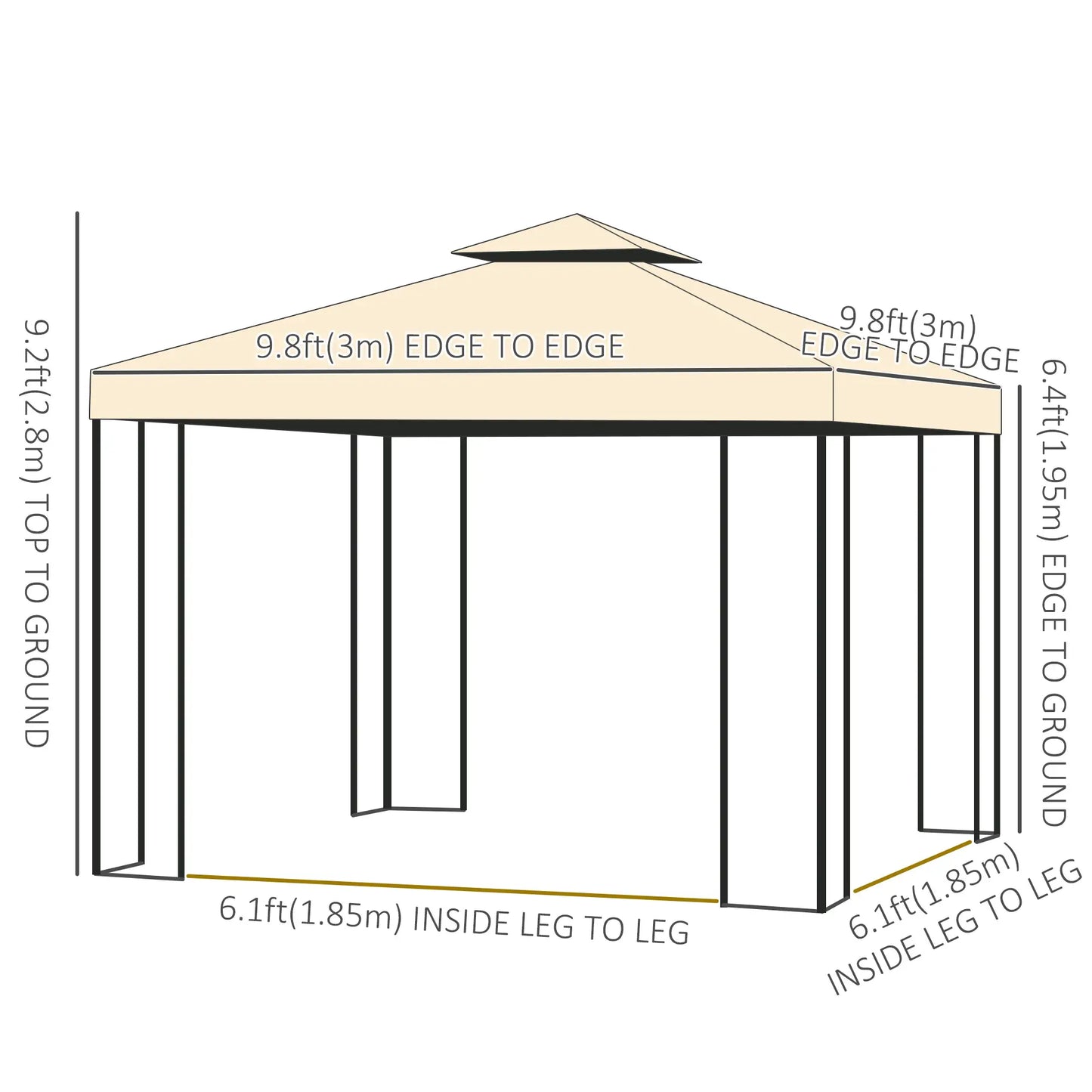 10'x10' Steel Patio Gazebo, Soft-Top, 2-Tier Roof, Beige Gazebos at Gallery Canada