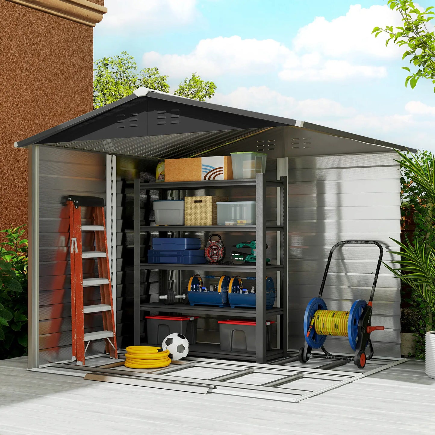 8' x 7' Outdoor Storage Shed, Galvanized Steel, Lockable Doors, Floor Frame Sheds at Gallery Canada