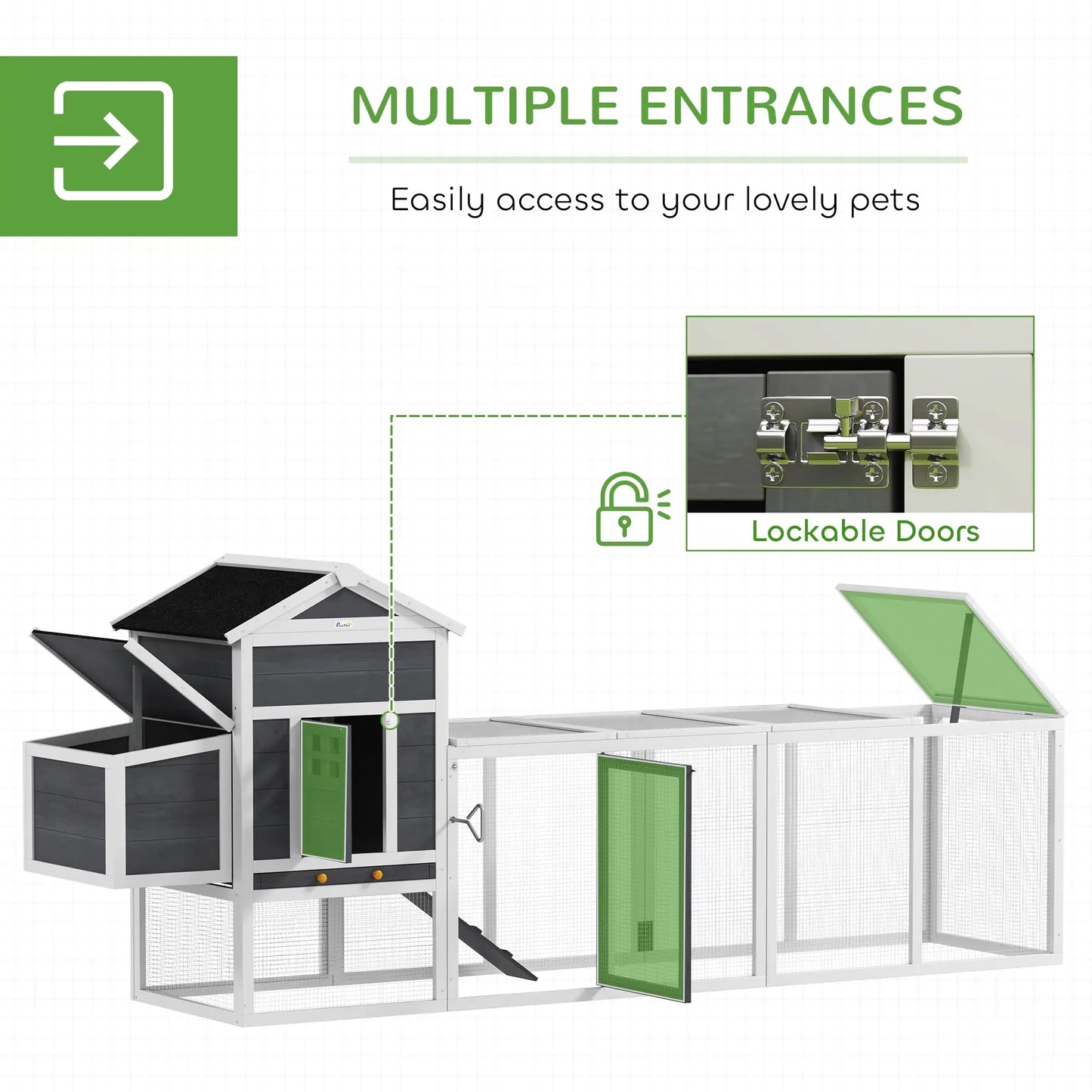 Extra Large Chicken Coop, 117", Asphalt Roof, Slide-out Tray, Nesting Box, Grey Chicken Coops at Gallery Canada