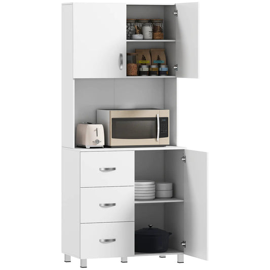 Freestanding Kitchen Buffet, Hutch Storage, 2 Door Cabinets, 3 Drawers, White Kitchen Pantry Cabinets White at Gallery Canada
