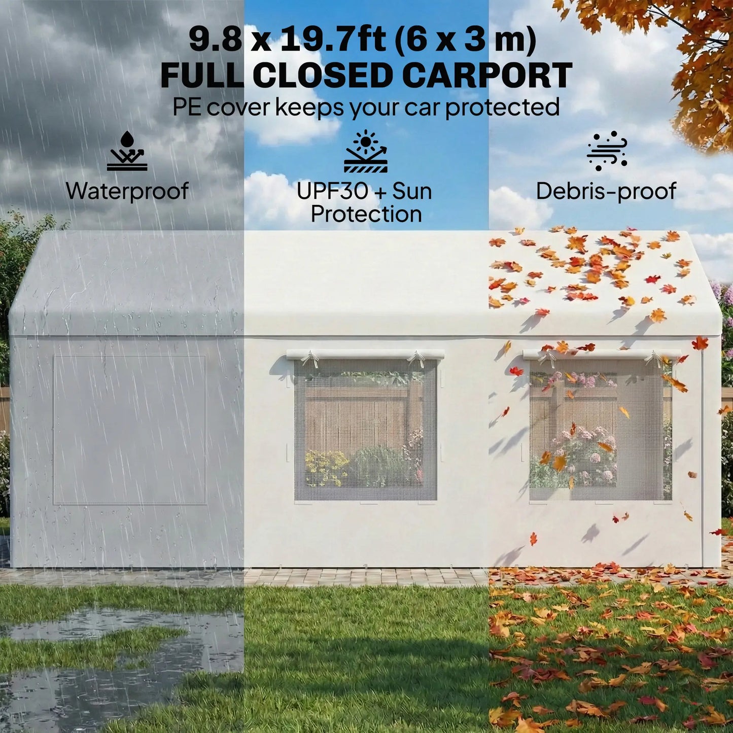 10' x 20' Heavy Duty Carport, Adjustable Garage Canopy Tent, White Car Shelters at Gallery Canada