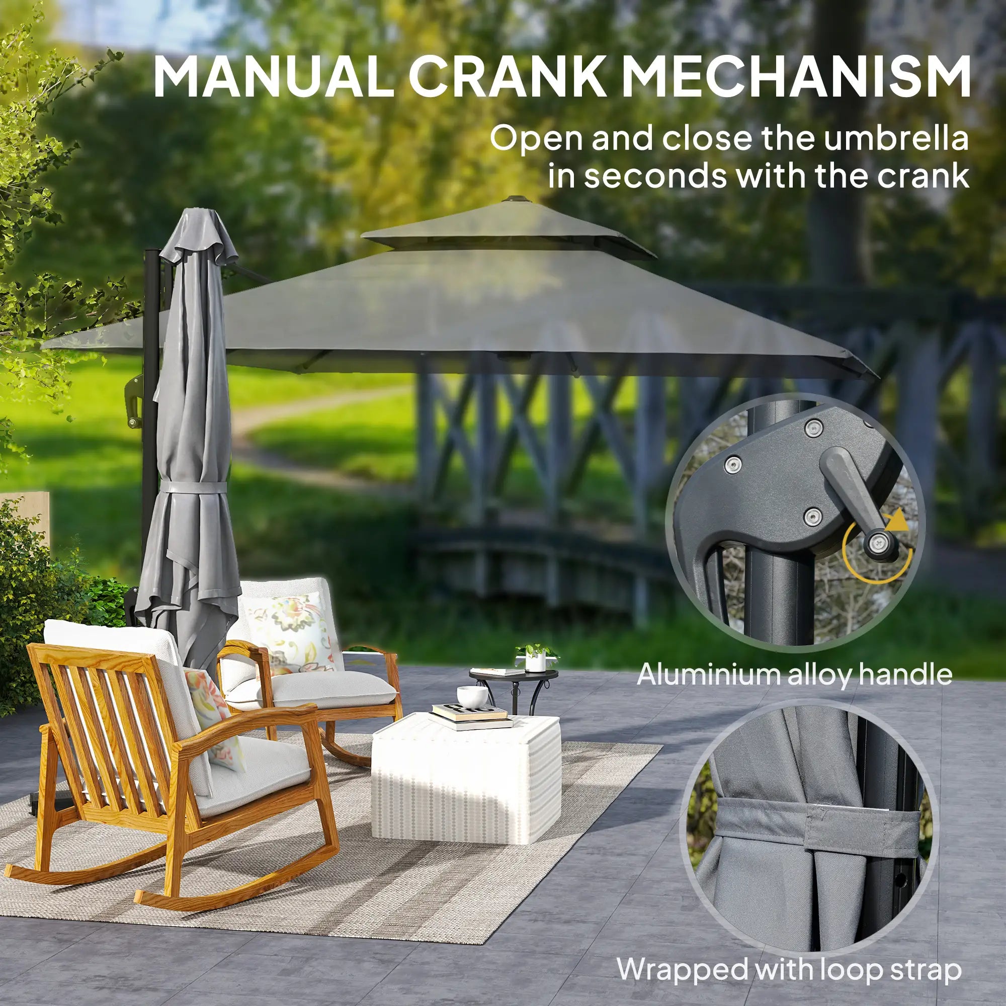 10' x 10' Cantilever Patio Umbrella, Double Top, Light Grey Cantilever Umbrellas at Gallery Canada