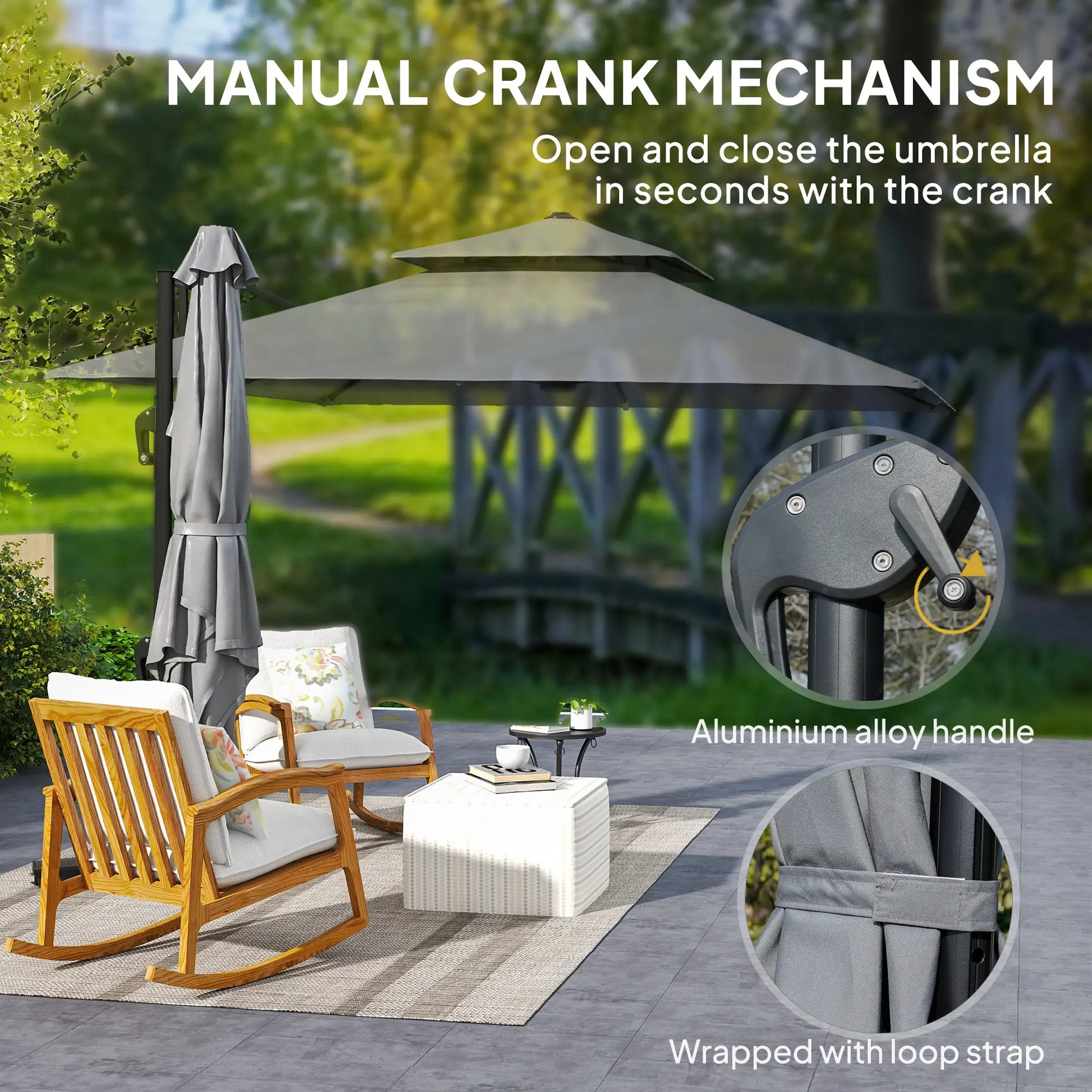 10' x 10' Cantilever Patio Umbrella, Double Top, Light Grey Cantilever Umbrellas at Gallery Canada