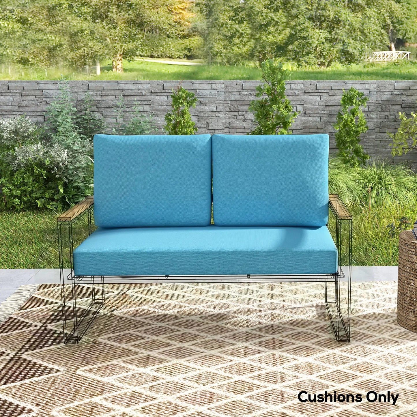 2 Seater 5" Thick Outdoor Seat Cushions, 7" Backrest, Turquoise Patio Chair Cushions at Gallery Canada
