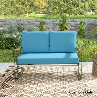 2 Seater 5" Thick Outdoor Seat Cushions, 7" Backrest, Turquoise Patio Chair Cushions at Gallery Canada