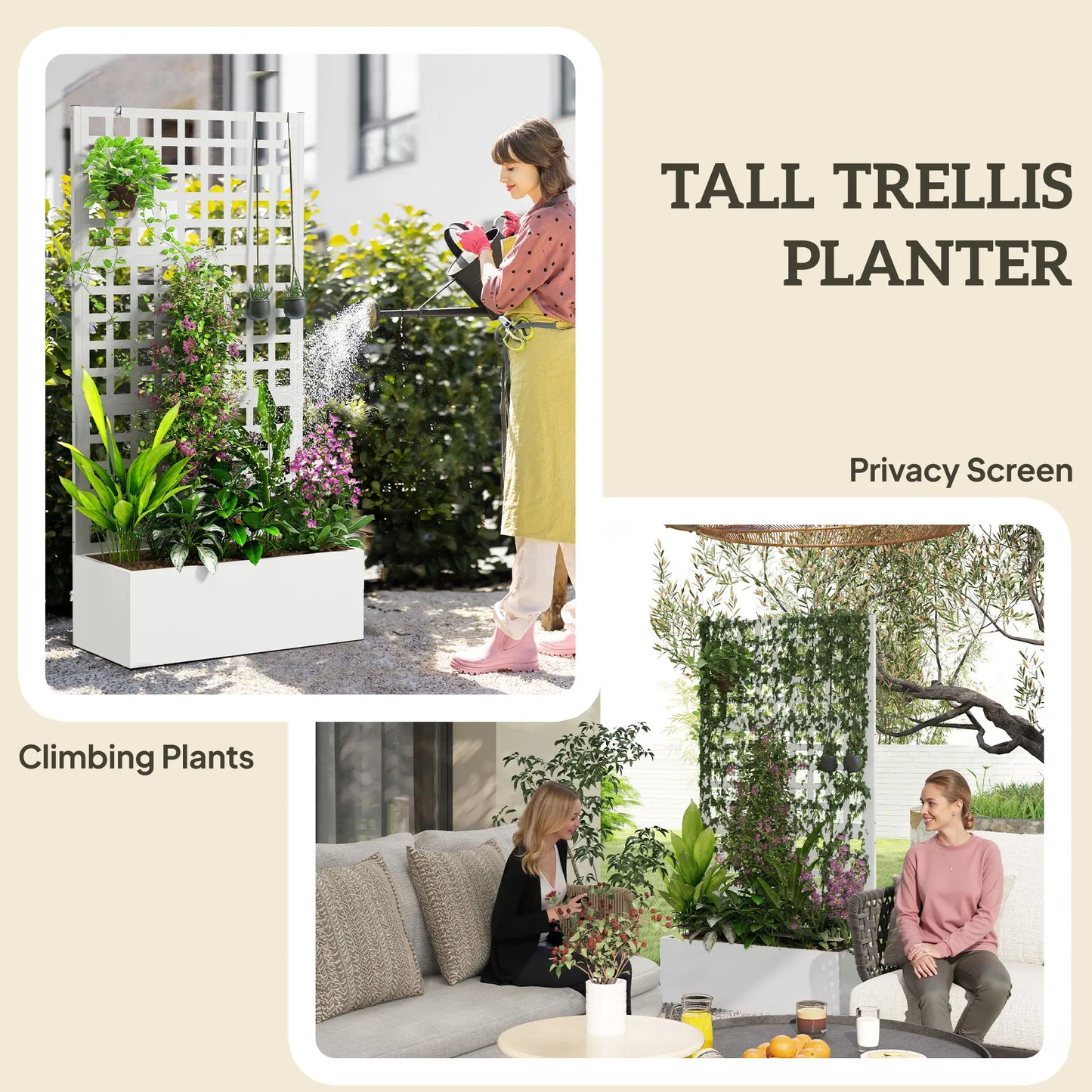 Galvanized Raised Garden Bed Planter Box With Trellis, 35" x 16" x 70", White Galvanized Planter Boxes at Gallery Canada