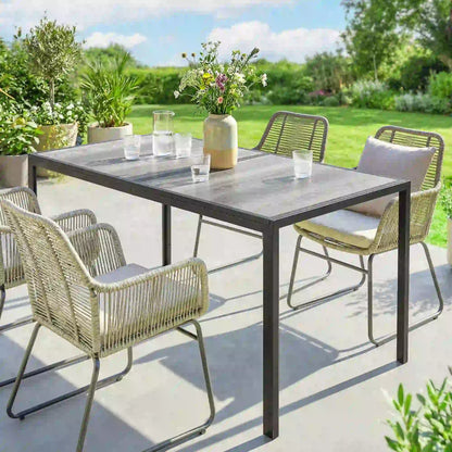Outdoor Dining Table For 4-6, 59" Wood-Effect Top, Grey Patio Dining Tables at Gallery Canada