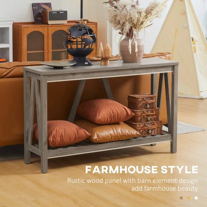 Farmhouse Entryway Table, Rustic Console with Shelf, Distressed, Grey Console Tables at Gallery Canada