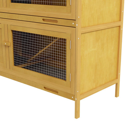 Wood Rabbit Hutch, 2 Large Main House, Ramp, Trays, Yellow Rabbit Hutch at Gallery Canada