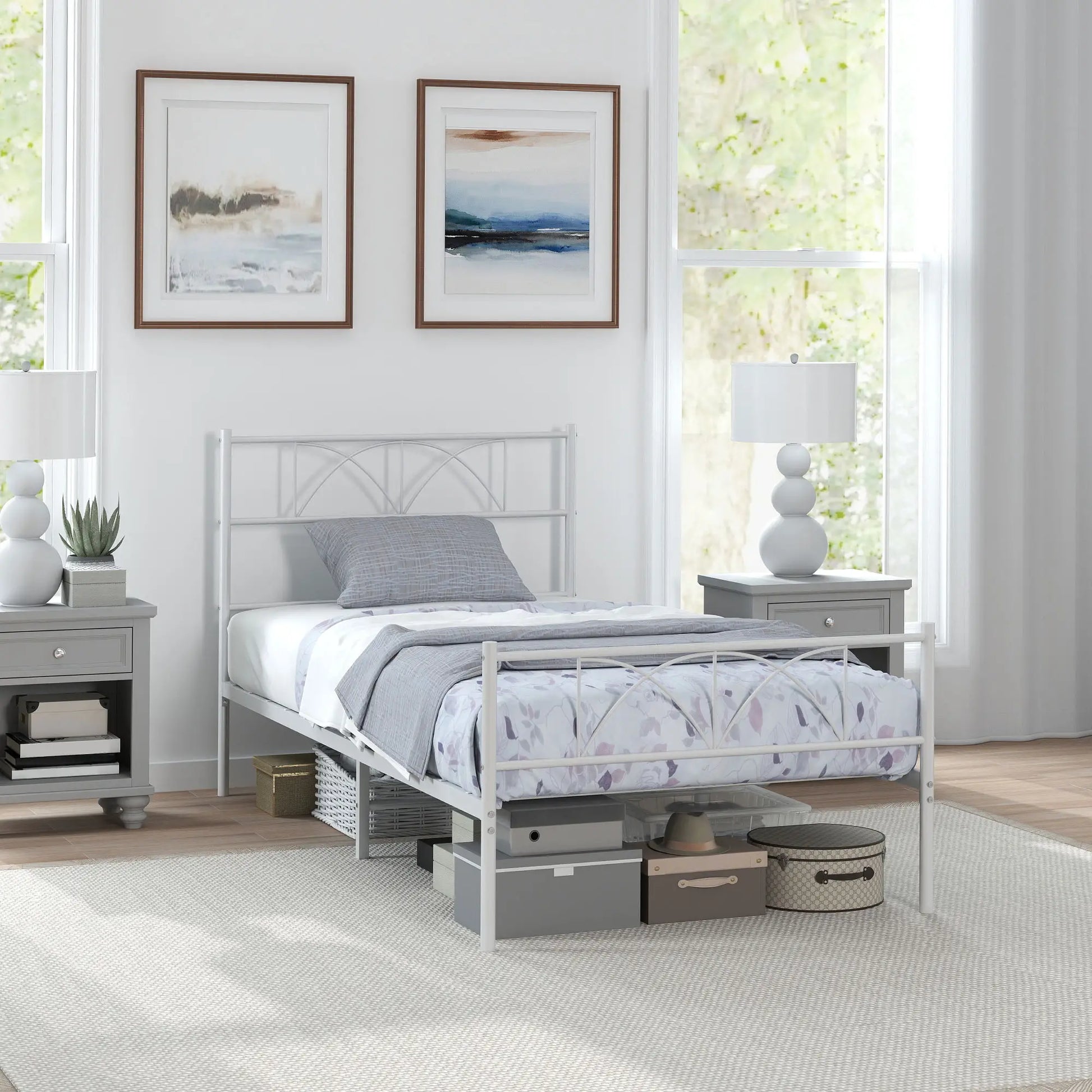 Metal Twin Bed Frame, Headboard, Steel Slat Support, Underbed Storage Bed Frames at Gallery Canada
