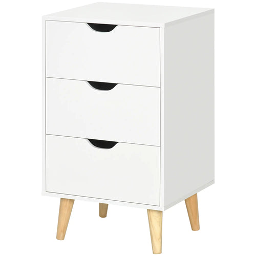 Modern Nightstand, 3 Drawers, Wood Legs, White