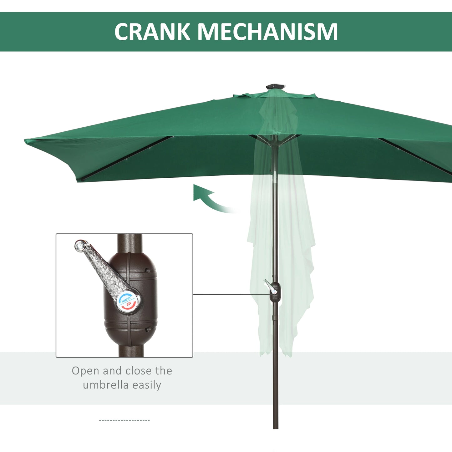 6.5x10ft Solar Powered Rectangle Patio Umbrella, Tilt Aluminum, Dark Green Sun Umbrellas at Gallery Canada