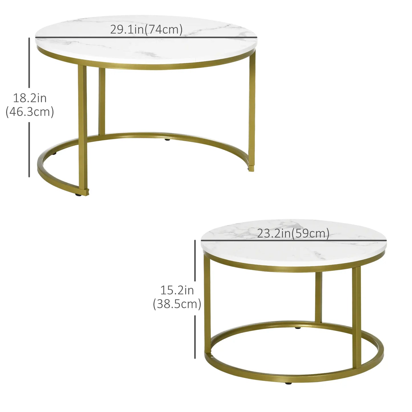 29" Round Nesting Tables, Set of 2, Modern Side Tables, White Coffee Tables at Gallery Canada