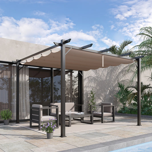 Retractable Roof Pergola, 10x10 Canopy, 9.8x9.8 Outdoor Shelter, Coffee Brown Pergolas Brown and Grey at Gallery Canada