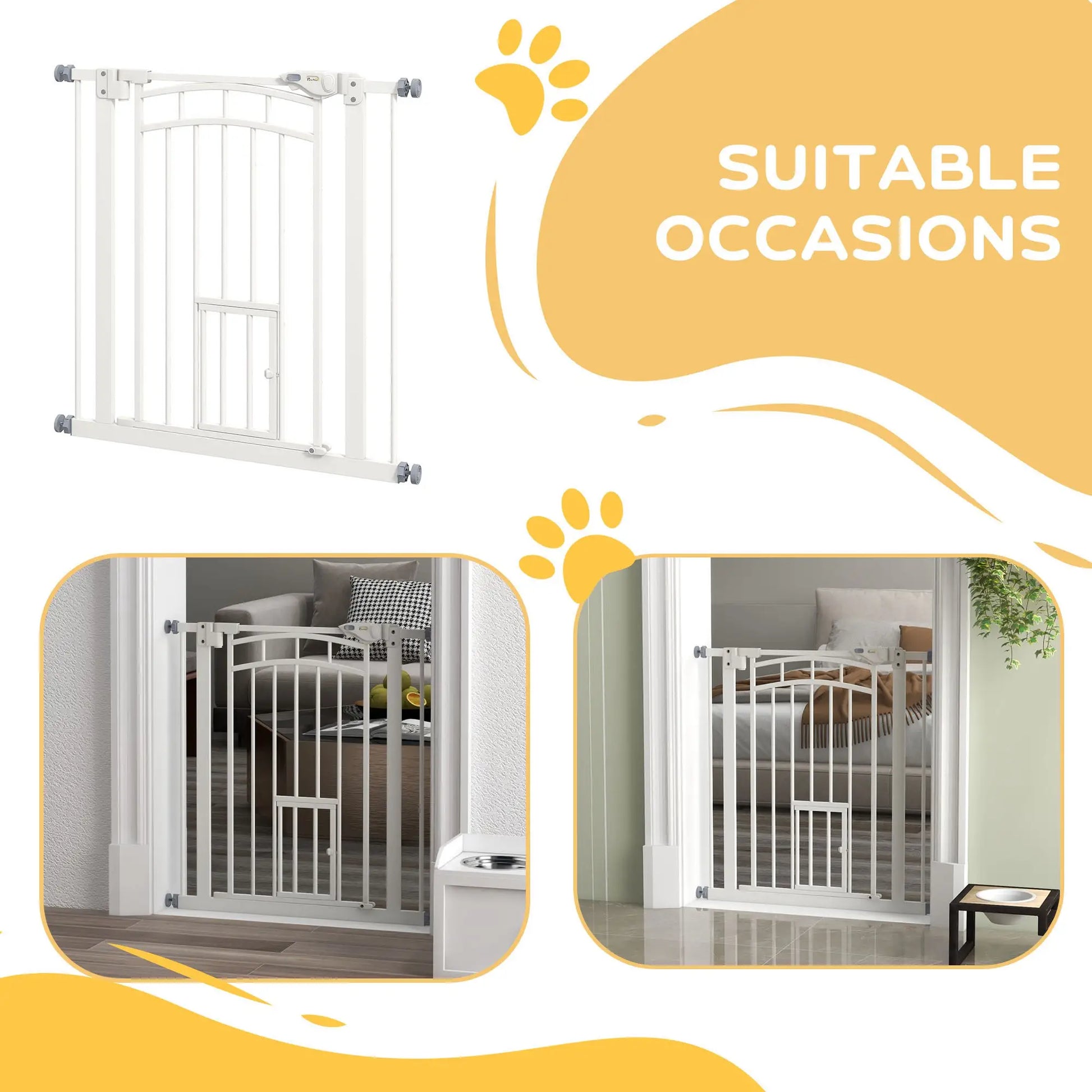 Auto-Close Pet Gate, Cat Door, Double Locking, Fits 29"-31.5" Wide, White Houses, Kennels & Pens at Gallery Canada