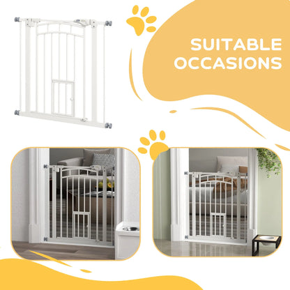 Auto-Close Pet Gate, Cat Door, Double Locking, Fits 29"-31.5" Wide, White Houses, Kennels & Pens at Gallery Canada