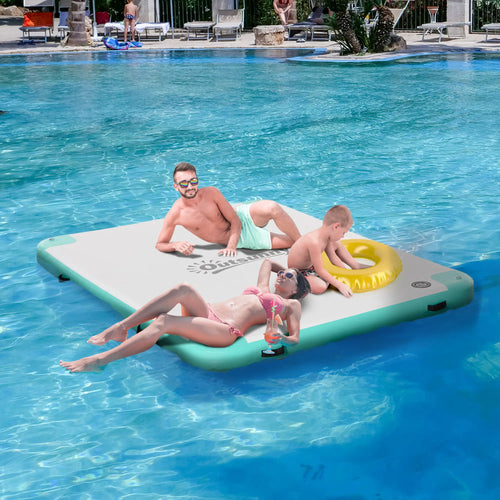 8' x 6' Floating Dock, Inflatable Island with Air Pump, Backpack, Blue & Green
