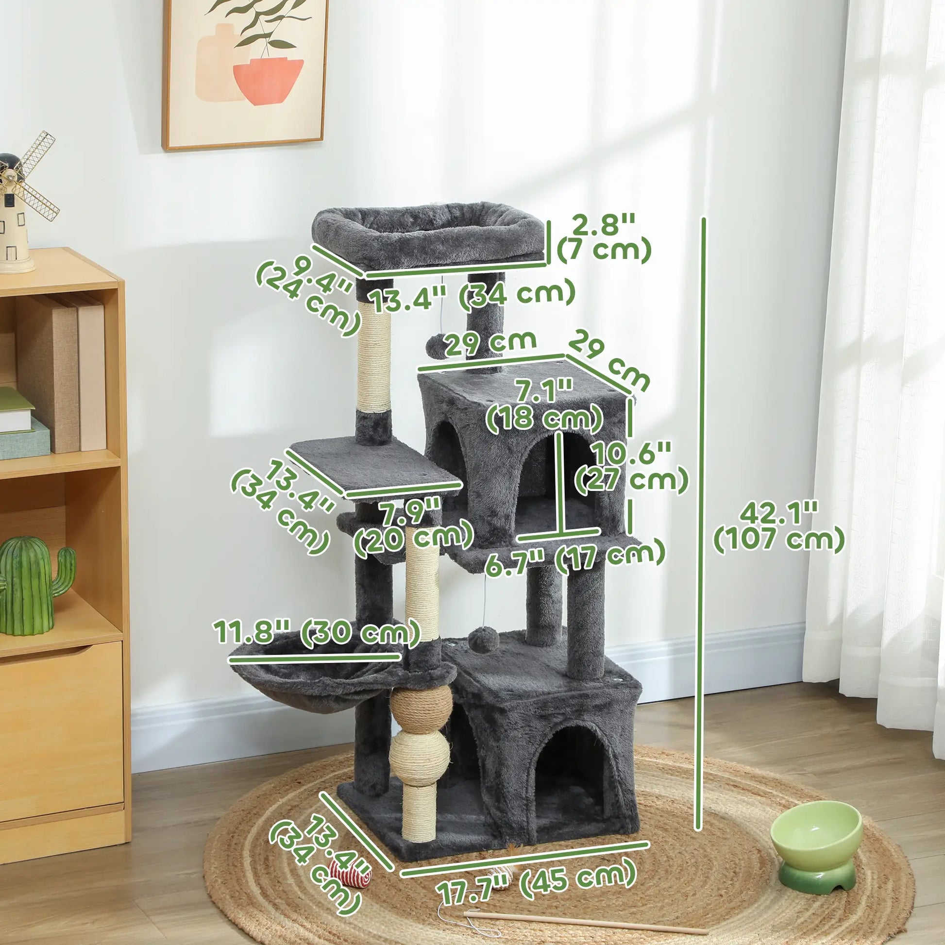 42" Cat Tree, Multi-Level with Perch, Hammock, Condos, Scratching Posts Cat Trees at Gallery Canada