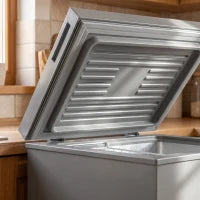 Congélateur coffre 3,5 pi³, thermostat à 7 réglages, panier en fil, gris