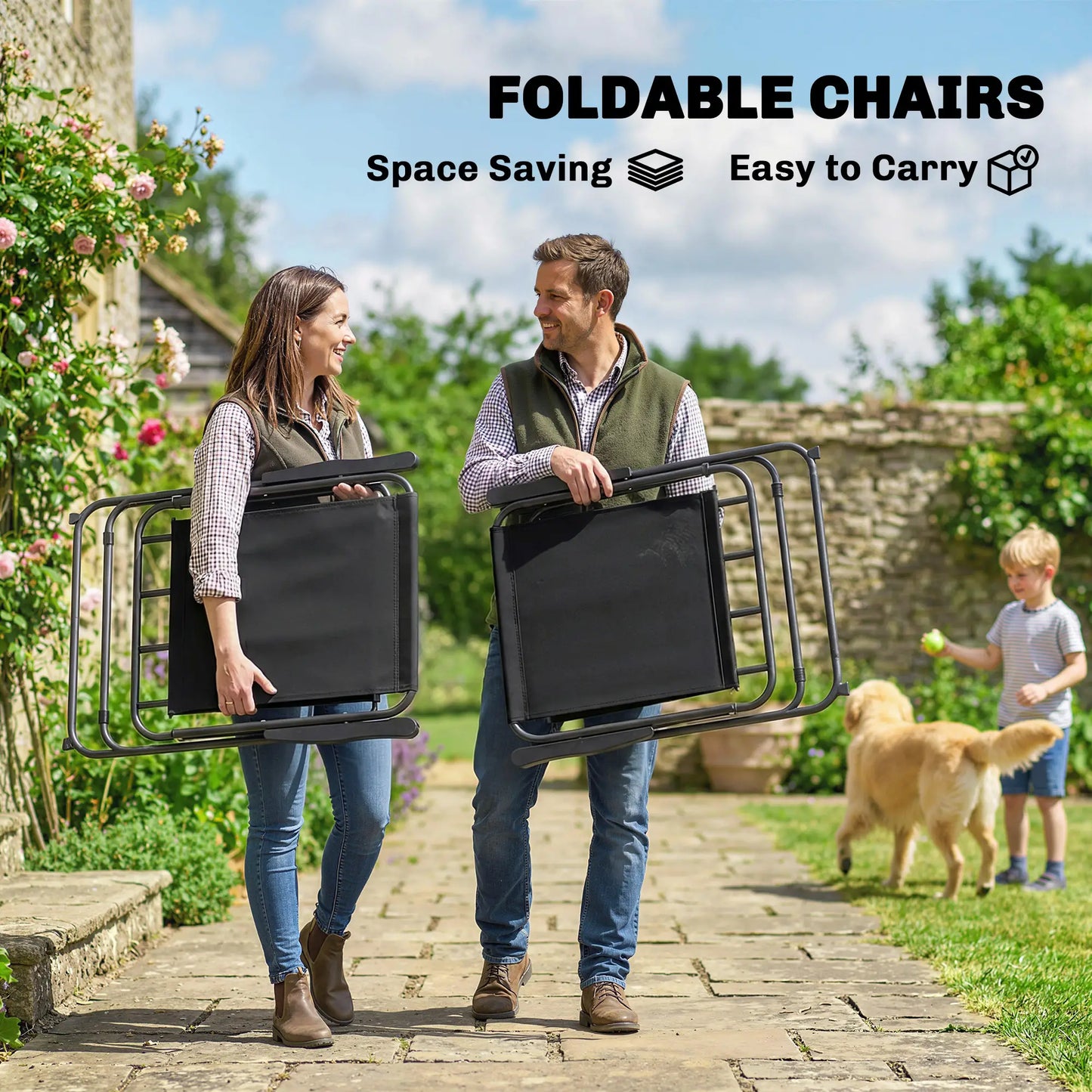 8 Piece Patio Set, Folding Chairs, Tempered Glass Tabletop, Black Outdoor Dining Sets at Gallery Canada