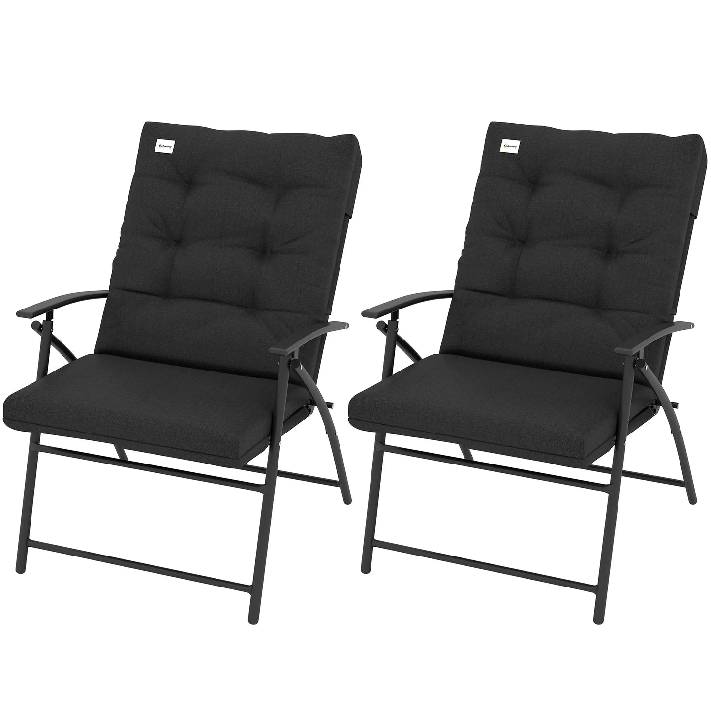 Outdoor Folding Chairs, Adjustable Backrest, Padded, Set of 2, Black Patio Chairs at Gallery Canada