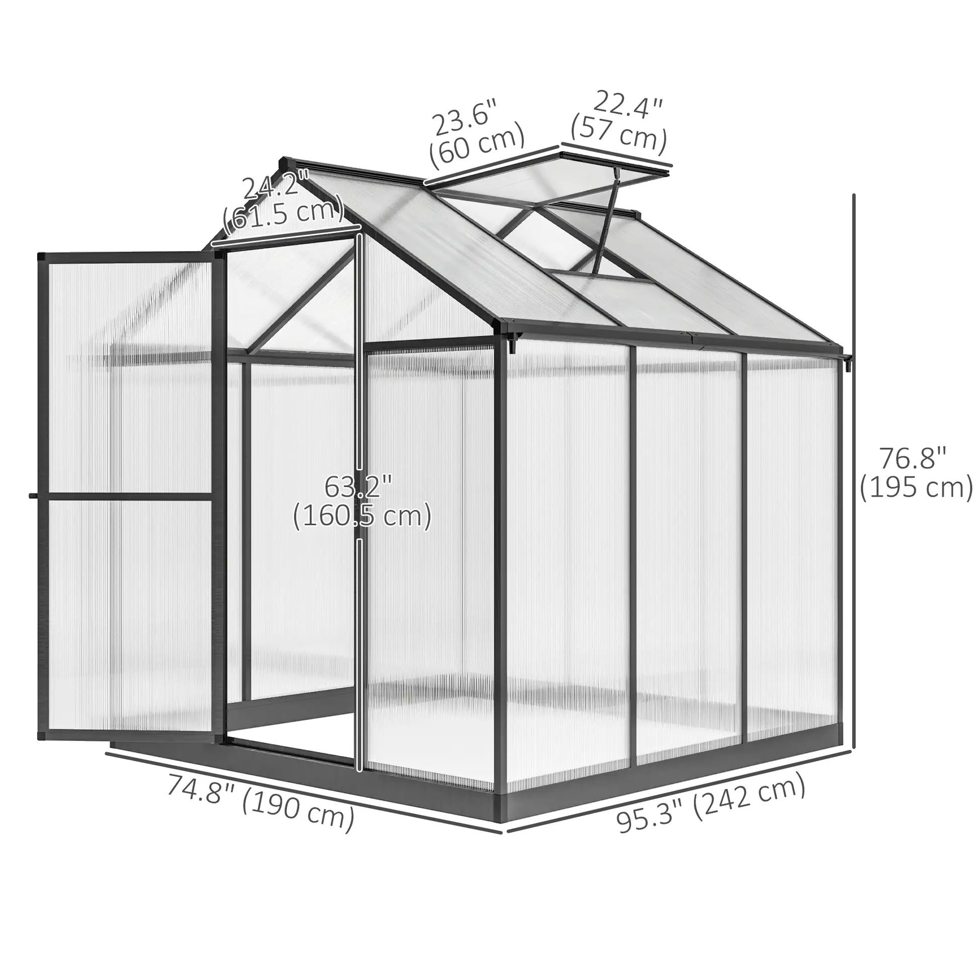 6' x 8' x 6.4' Polycarbonate Greenhouse, Aluminum, Walk-In, Charcoal Grey Walk In Greenhouses at Gallery Canada