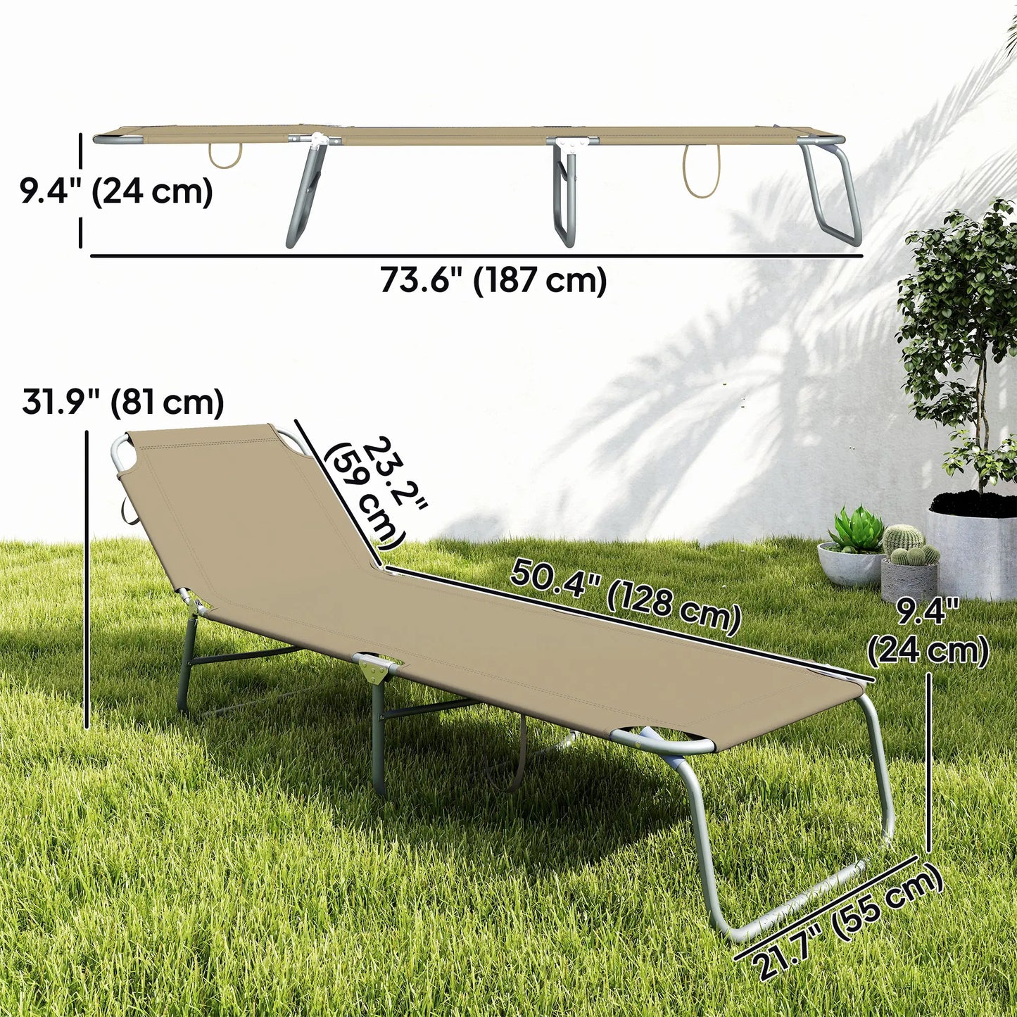 Folding Outdoor Lounge Chair, Reclining Tanning Chair, Brown Lounger Chairs at Gallery Canada