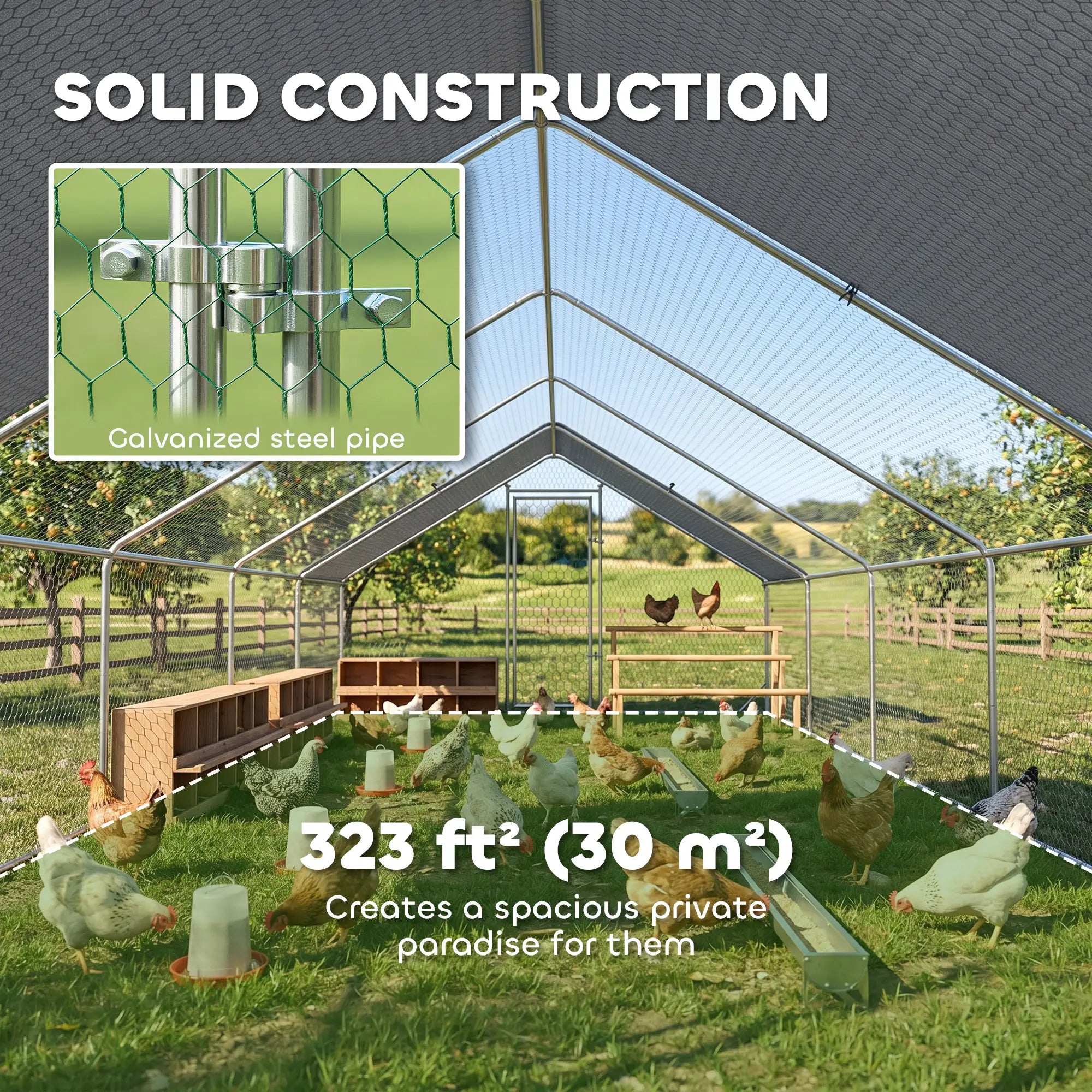 Metal Chicken Coop with Water- and UV-Protection Cover for Backyard Hen, Duck, Rabbit, 32.8' x 9.8' x 6.4' Chicken Coops at Gallery Canada