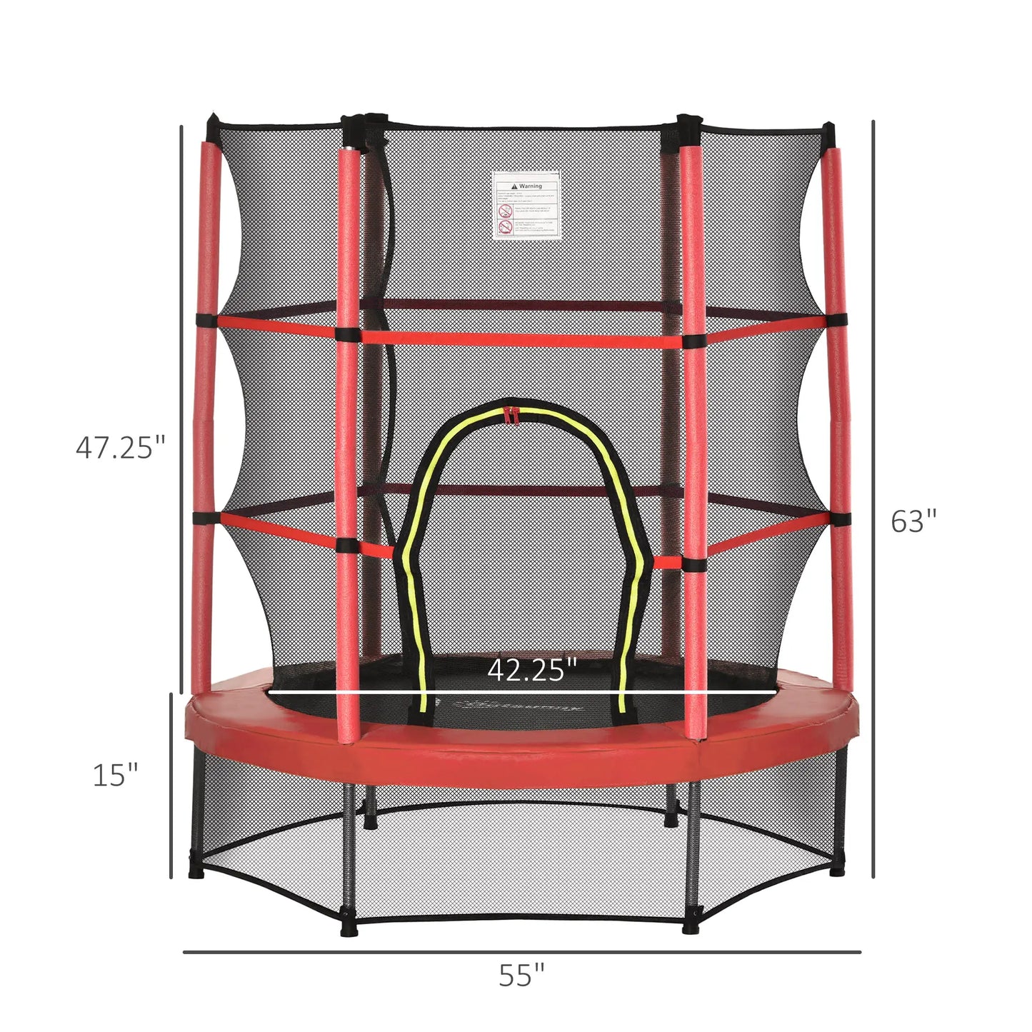 55" Kids Trampoline with Enclosure Net, Indoor/Outdoor, Age 3-6, Red Trampolines at Gallery Canada