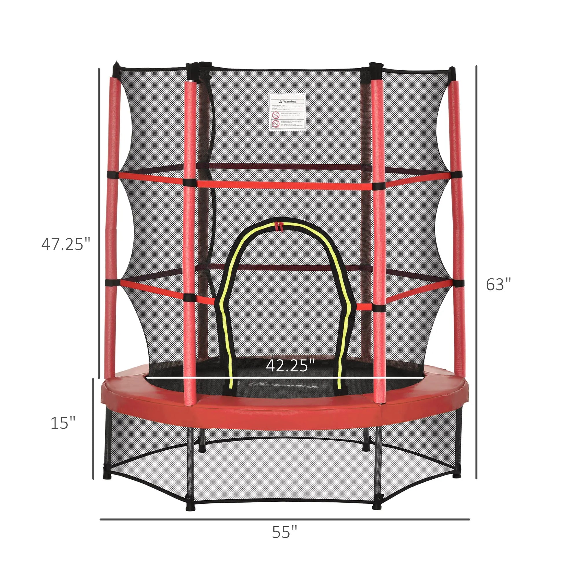 55" Kids Trampoline with Enclosure Net, Indoor/Outdoor, Age 3-6, Red Trampolines at Gallery Canada