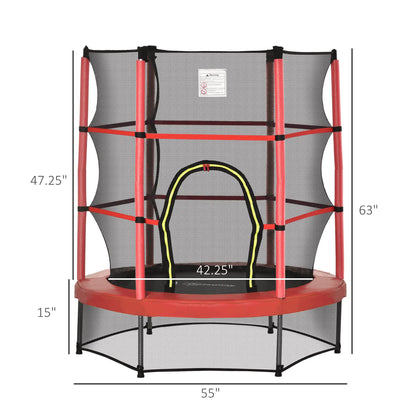 55" Kids Trampoline with Enclosure Net, Indoor/Outdoor, Age 3-6, Red Trampolines at Gallery Canada
