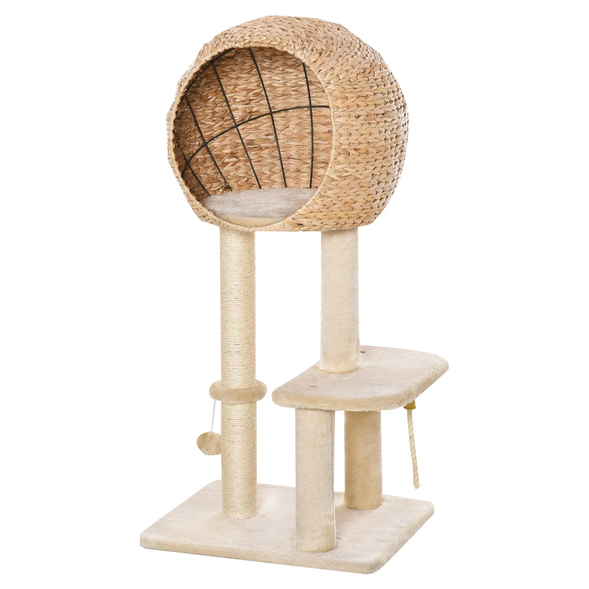 39" Cat Tree with Scratching Post, Condo, Plush Perch, Beige Cat Trees Beige at Gallery Canada