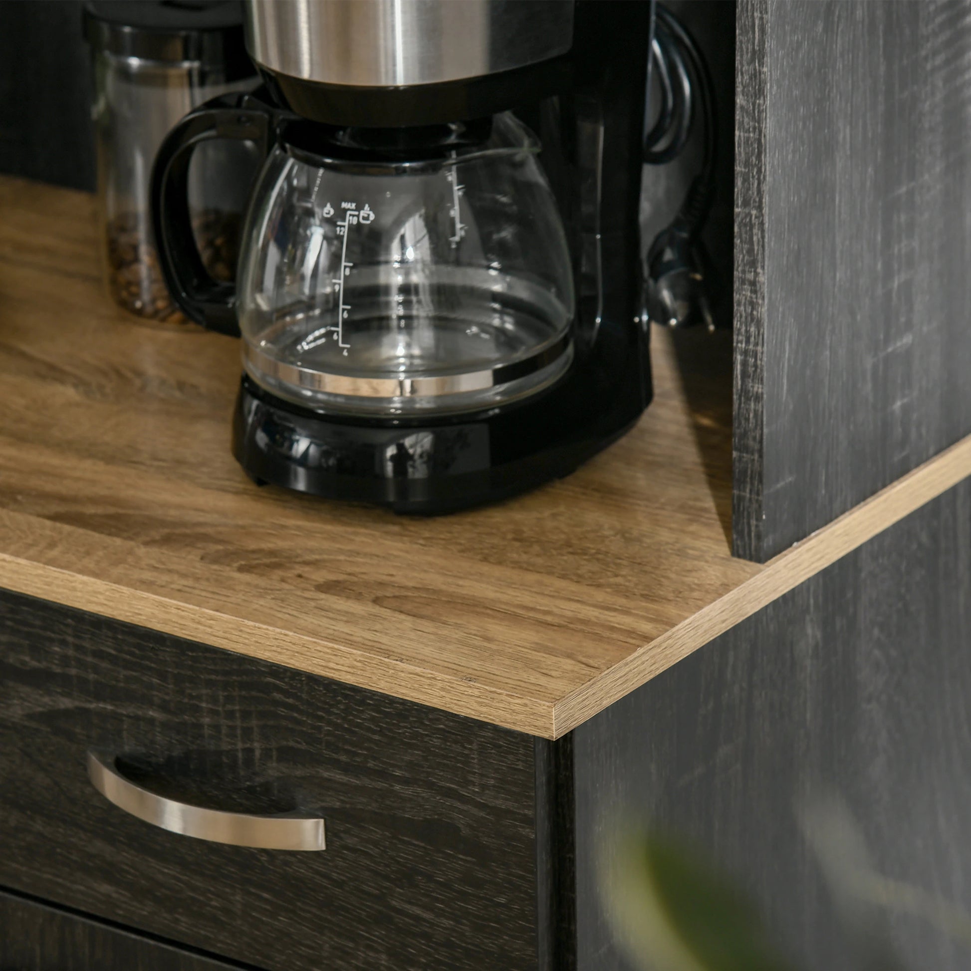 71" Kitchen Buffet with Hutch, Freestanding Cabinet, Black Kitchen Pantry Cabinets at Gallery Canada