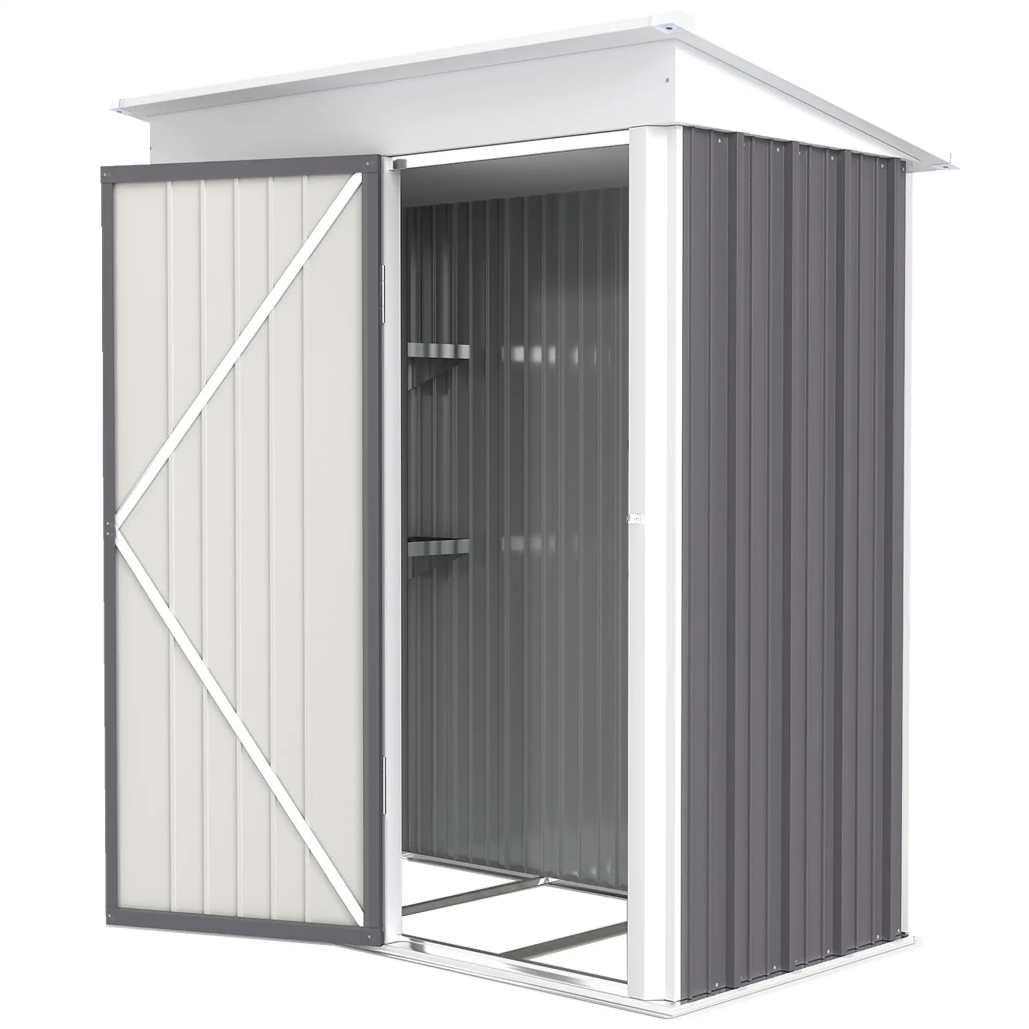 Outdoor Storage Shed, Steel Lean-To, Adjustable Shelf, 5'x3'x6', Grey Sheds at Gallery Canada