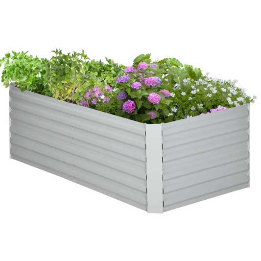 Galvanized Raised Garden Bed, Steel Outdoor Planter, 71" x 35" x 23", Light Grey Raised Garden Beds Light Grey at Gallery Canada