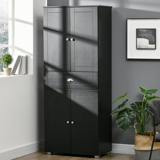 72" Kitchen Pantry, Freestanding Buffet Cabinet, Storage Cupboard with Drawer and 3 Adjustable Shelves, Black - Gallery Canada